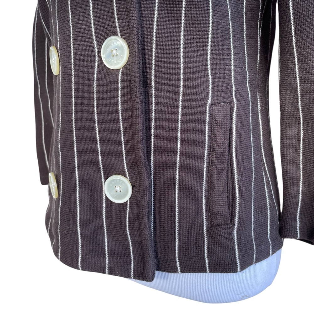 Ralph Lauren Brown Pinstriped 100% Cotton Knit Blazer XS Double Breasted Jacket - Picture 4 of 8